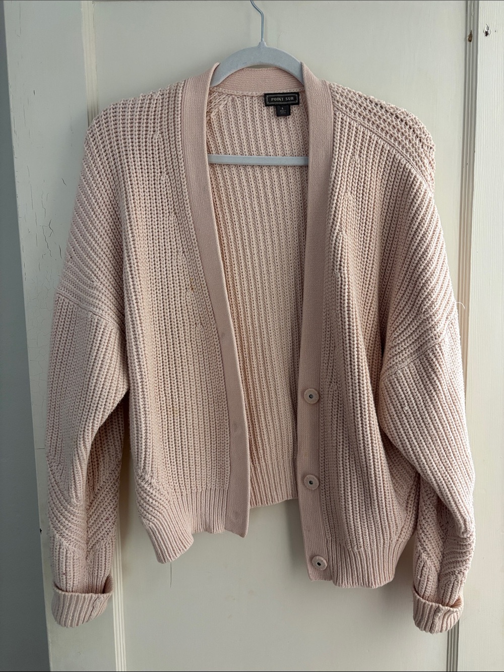 Point Sur Soft Blush Pink Ribbed Button-Front Cardigan